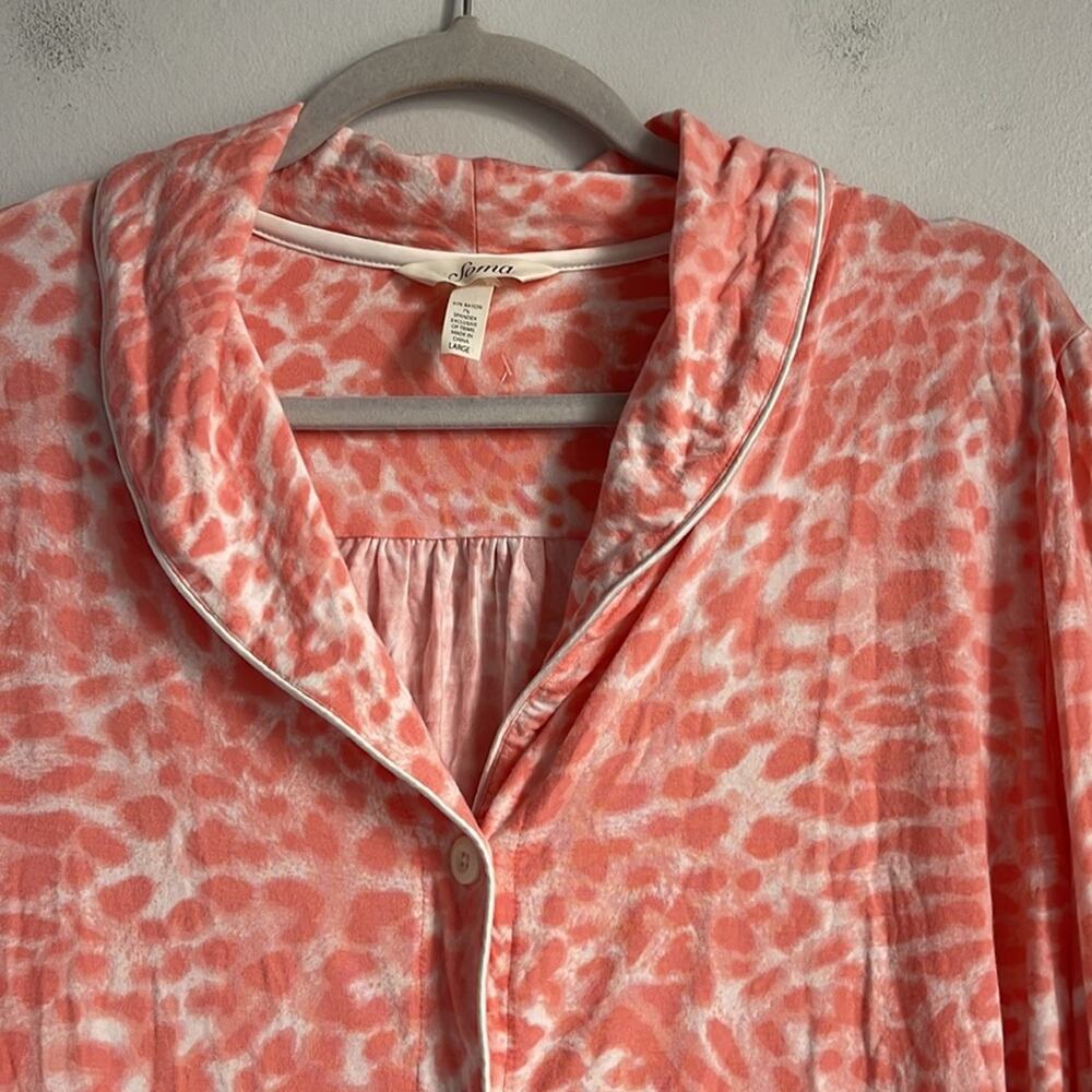 Soma very soft jersey knit leopard print long sleeve button down pajama top sz L - Picture 2 of 6